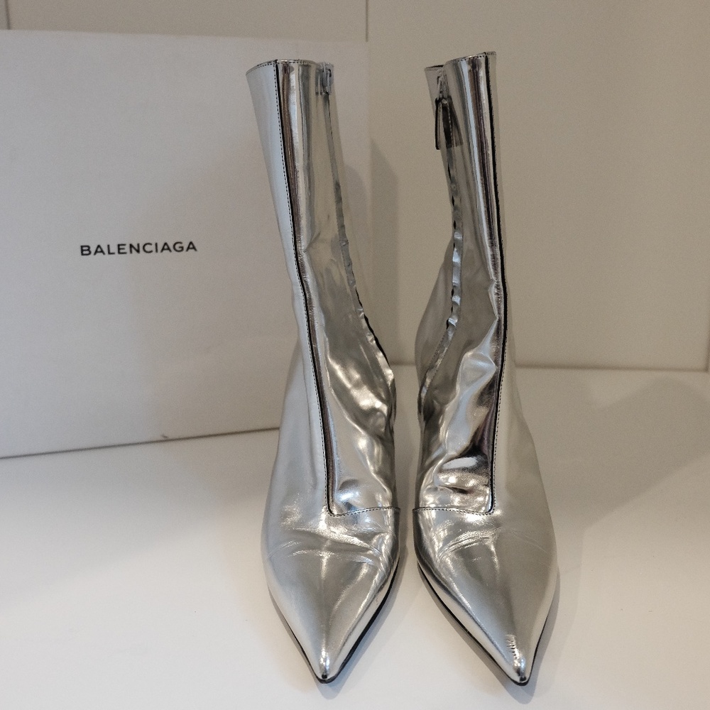 Balenciaga Women Silver Ankle Boots